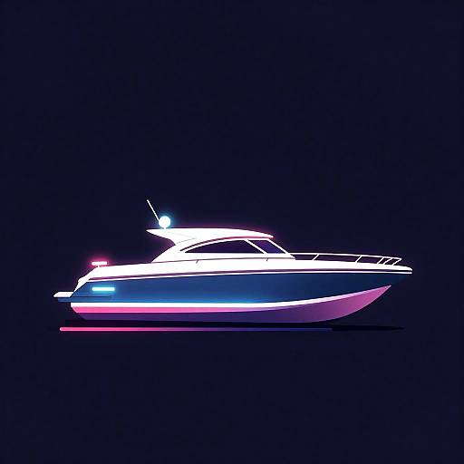 Neon Retro-Futuristic Motorboat Illustration