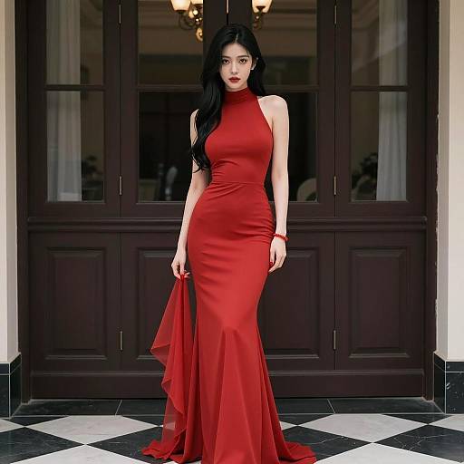 Woman in Elegant Red Gown
