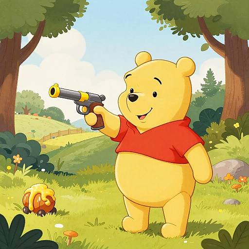 Whimsical Winnie the Pooh with Toy Gun