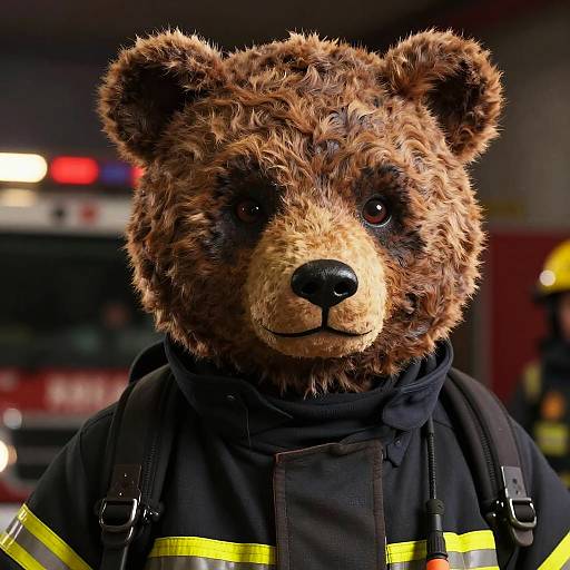 Hyperrealistic Firefighter Bear Mask Portrait