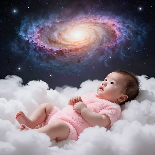 Serene Infant Amid Cosmic Clouds