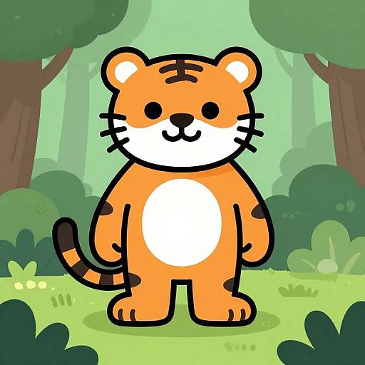 Cartoon Friendly Tiger in Forest