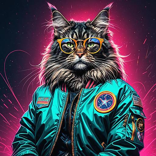 Maine Coon Cat in Neonpunk Style