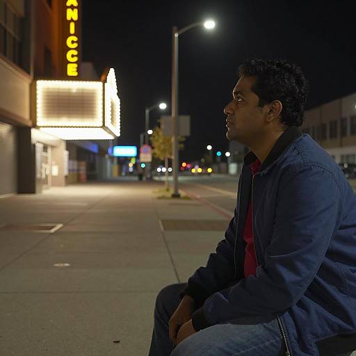 Urban Nighttime Scene with Man Profile