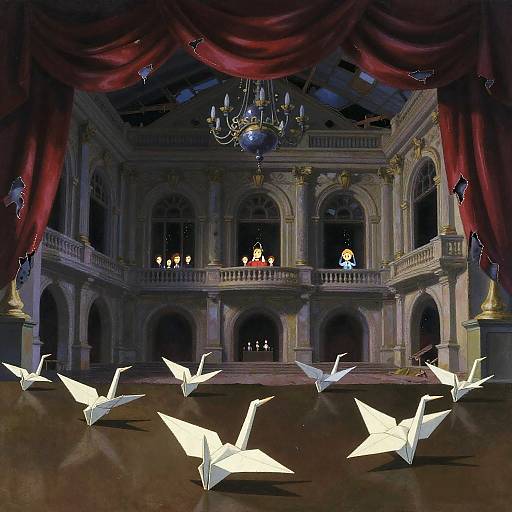 Gouache Cranes in Abandoned Opera House