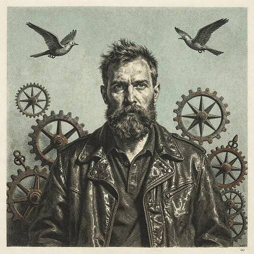 Grainy Halftone Portrait with Surreal Gears