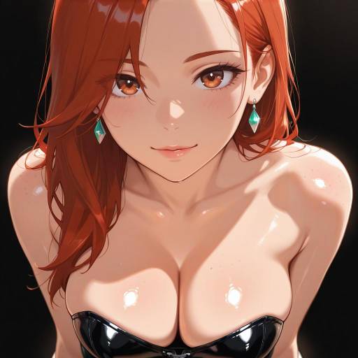 Elegant Girl in Shiny Black Outfit