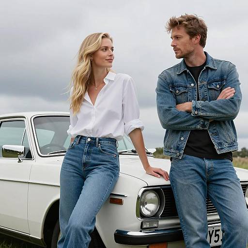 Casual Couple by Vintage White Car