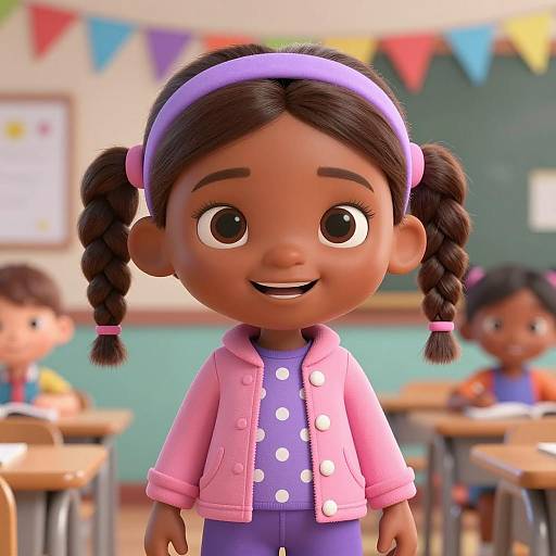 Animated African-American Girl in Classroom