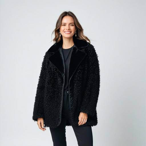 Woman in Cozy Black Fluffy Coat