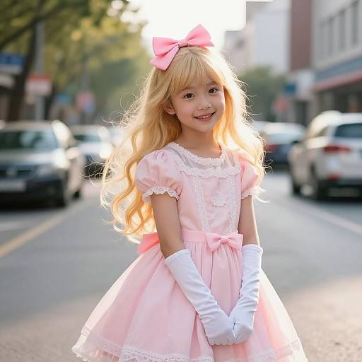 Blonde Girl in Pink Dress at Golden Hour