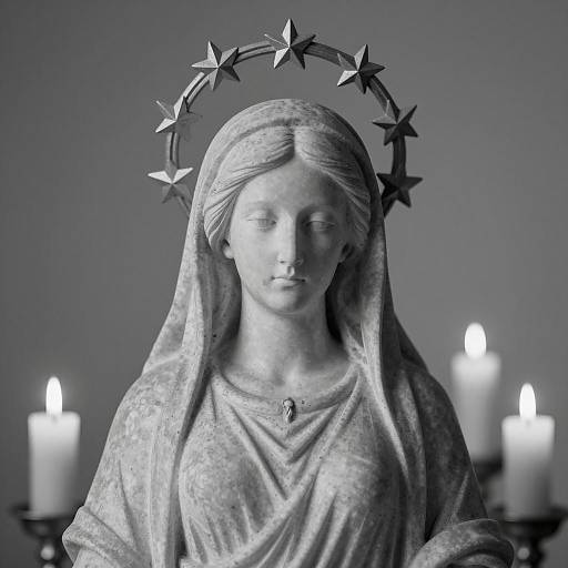 Monochrome Statue of Veiled Woman with Star Halo