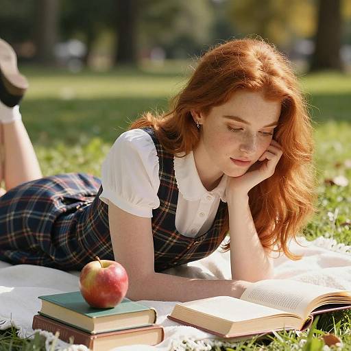 Red-Haired Woman Reading Outdoors