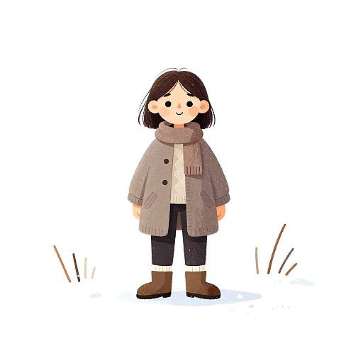 Whimsical Cartoon Girl in Snowy Field