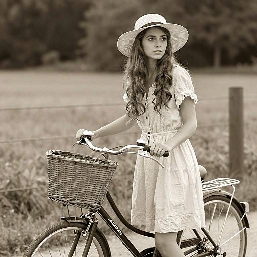 Young Woman with Vintage Bicycle in Sepia