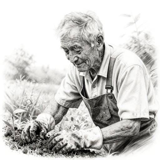 Nostalgic Elderly Gardener Sketch