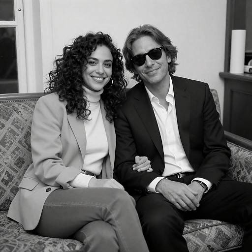 Stylish Couple on Patterned Couch