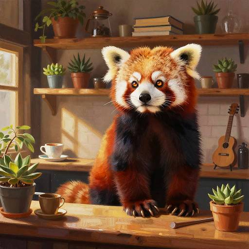Cozy Red Panda Barista Scene