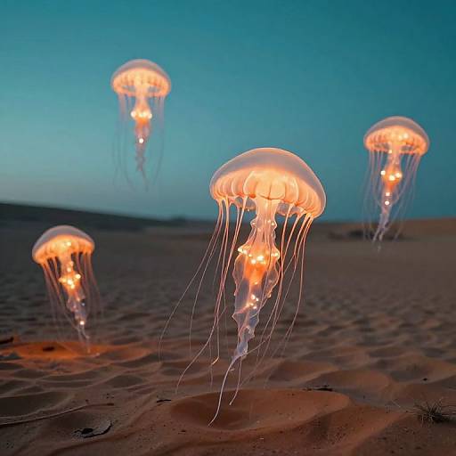 Glowing Jellyfish over Desert Landscape