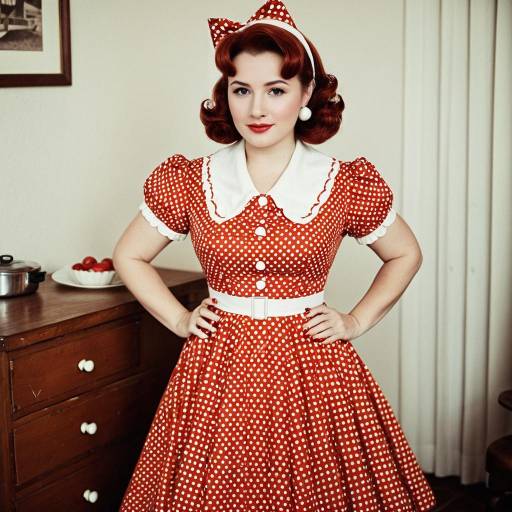 Vintage 1950s Woman in Polka Dot Dress