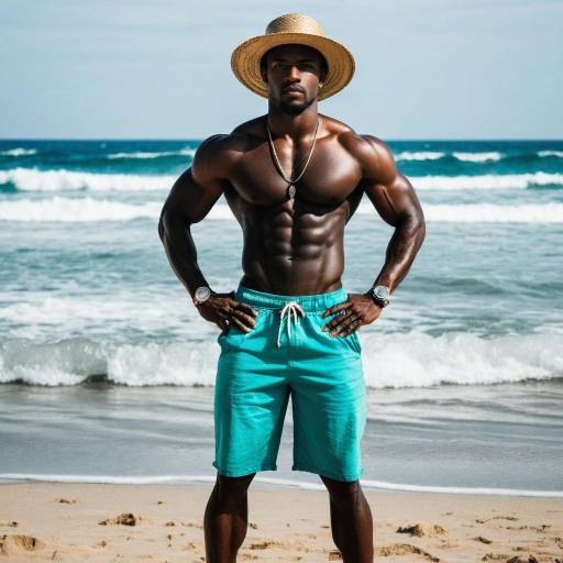 Muscular Dark-Skinned Male at the Beach