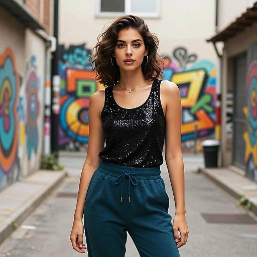 Stylish Woman in Vibrant Art Alley