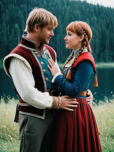 Couple in Anna and Kristoff Cosplay Costumes