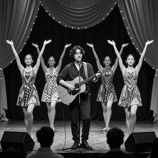 Dynamic Stage Performance with Musicians and Dancers