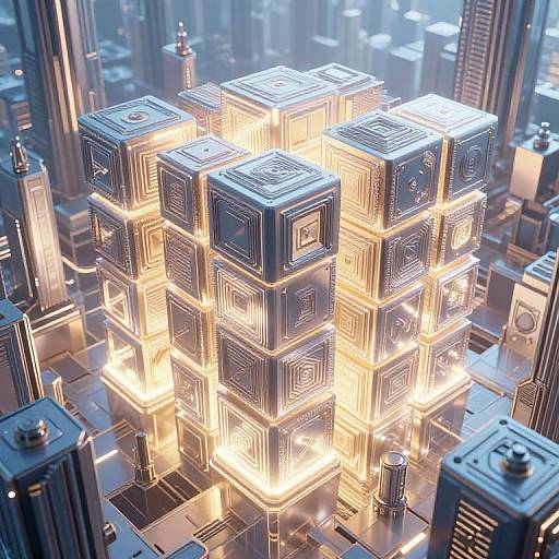 Glowing Cubes in Futuristic Cityscape