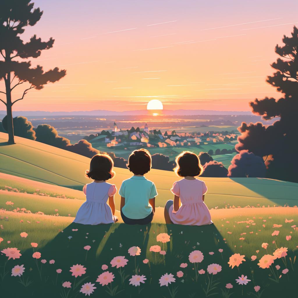 Nostalgic Sunset Siblings Illustration