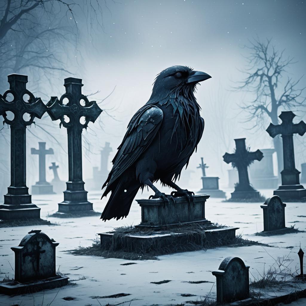 Haunting Zombie Crow in Graveyard Scene