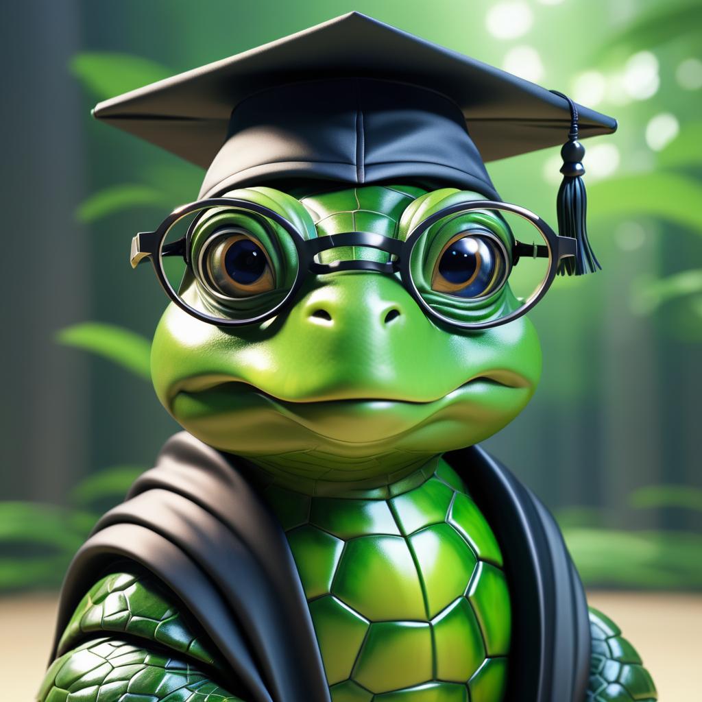 Wise Turtle in Academic Attire Animation