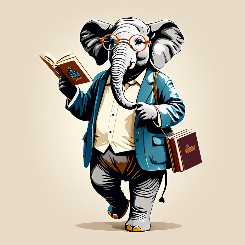 Vintage Elephant Reading a Book