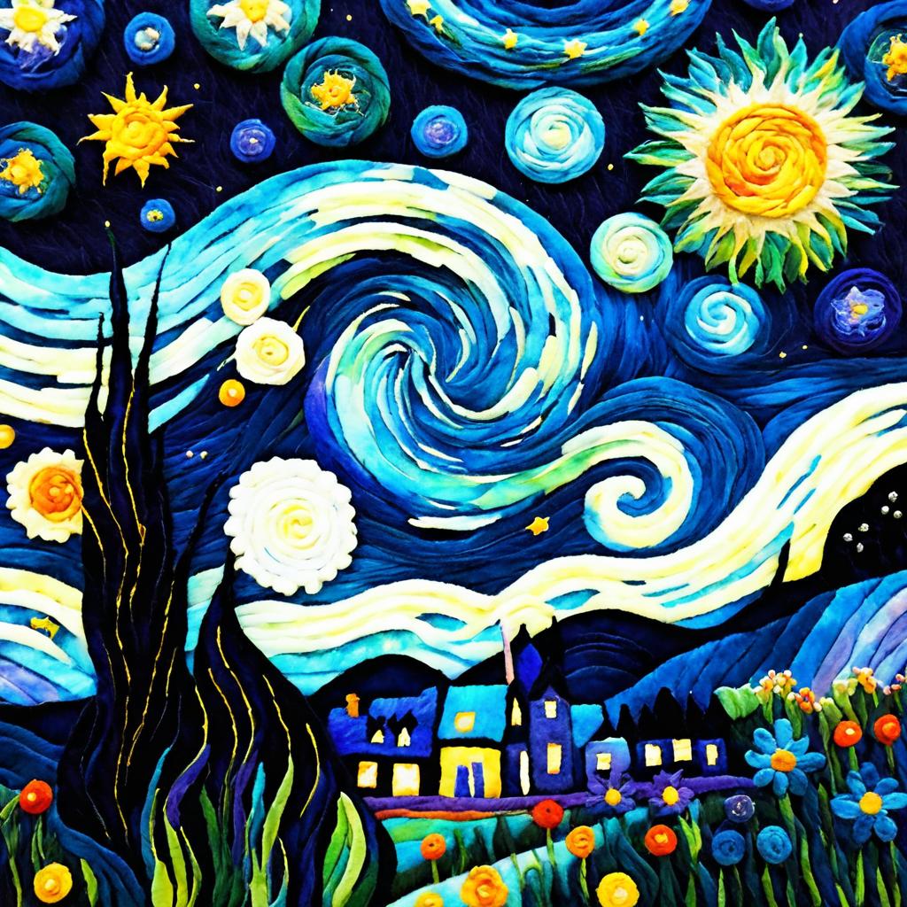 Felted Starry Night Inspired Artwork