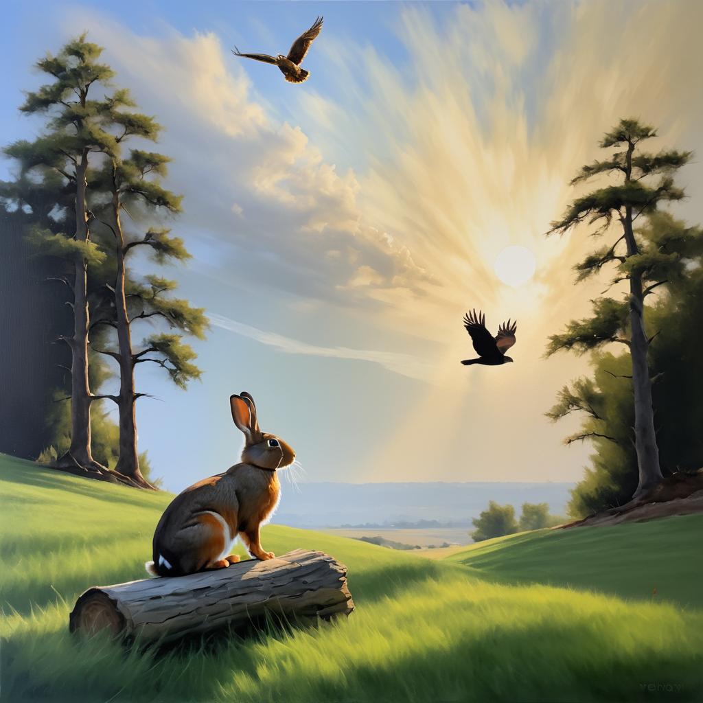 Serene Rabbit and Soaring Hawk Artwork