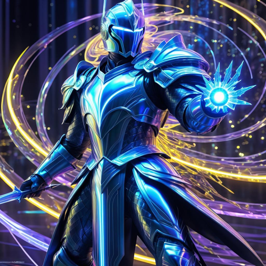 Holographic Knight with Neon Energy