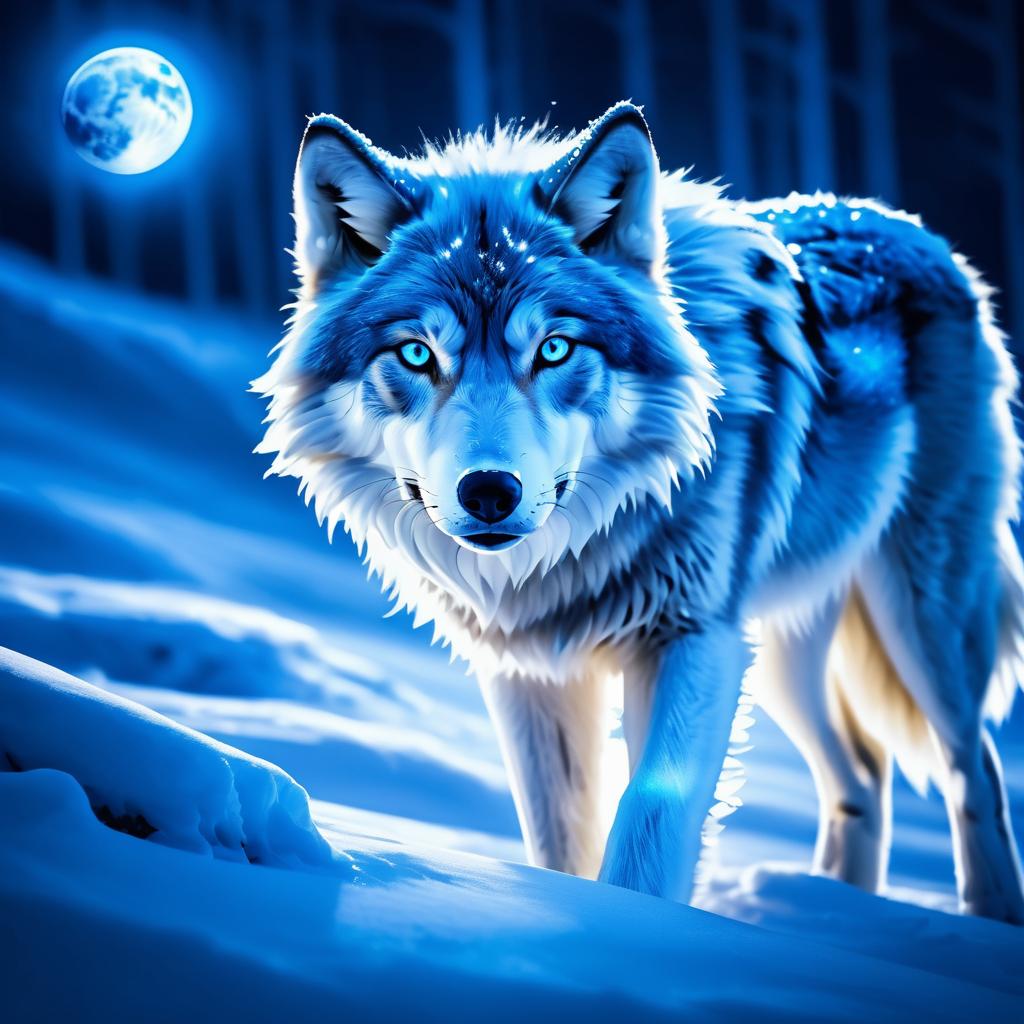 Cinematic Glowing Wolf in Moonlit Snow