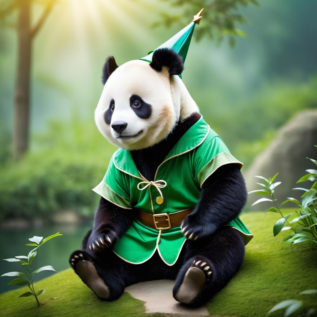 Whimsical Panda as Peter Pan Imagery