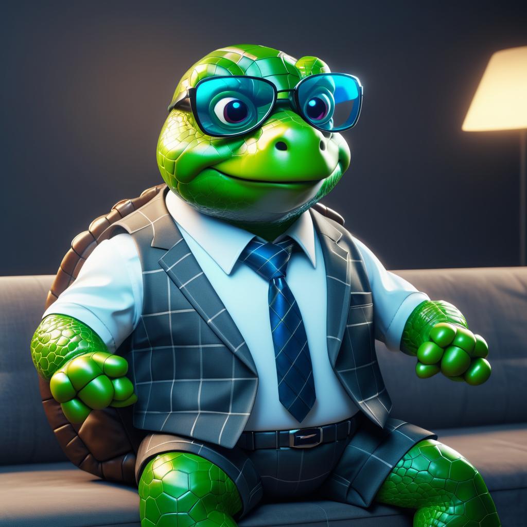 Business Turtle in Stylish Couch Setting