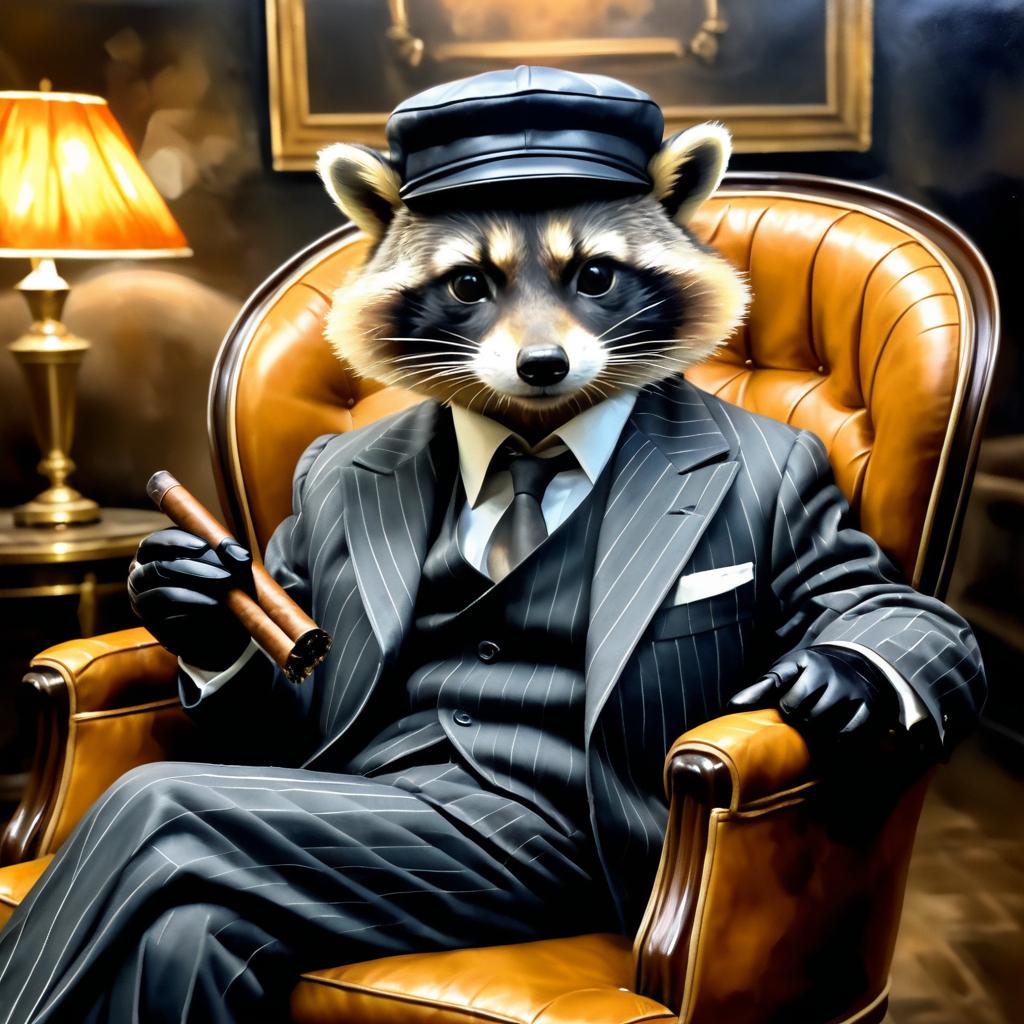 Vintage Raccoon Mob Boss in Oil Painting