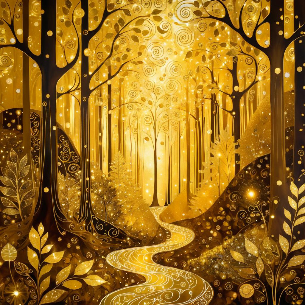 Gustav Klimt Inspired Golden Forest Art