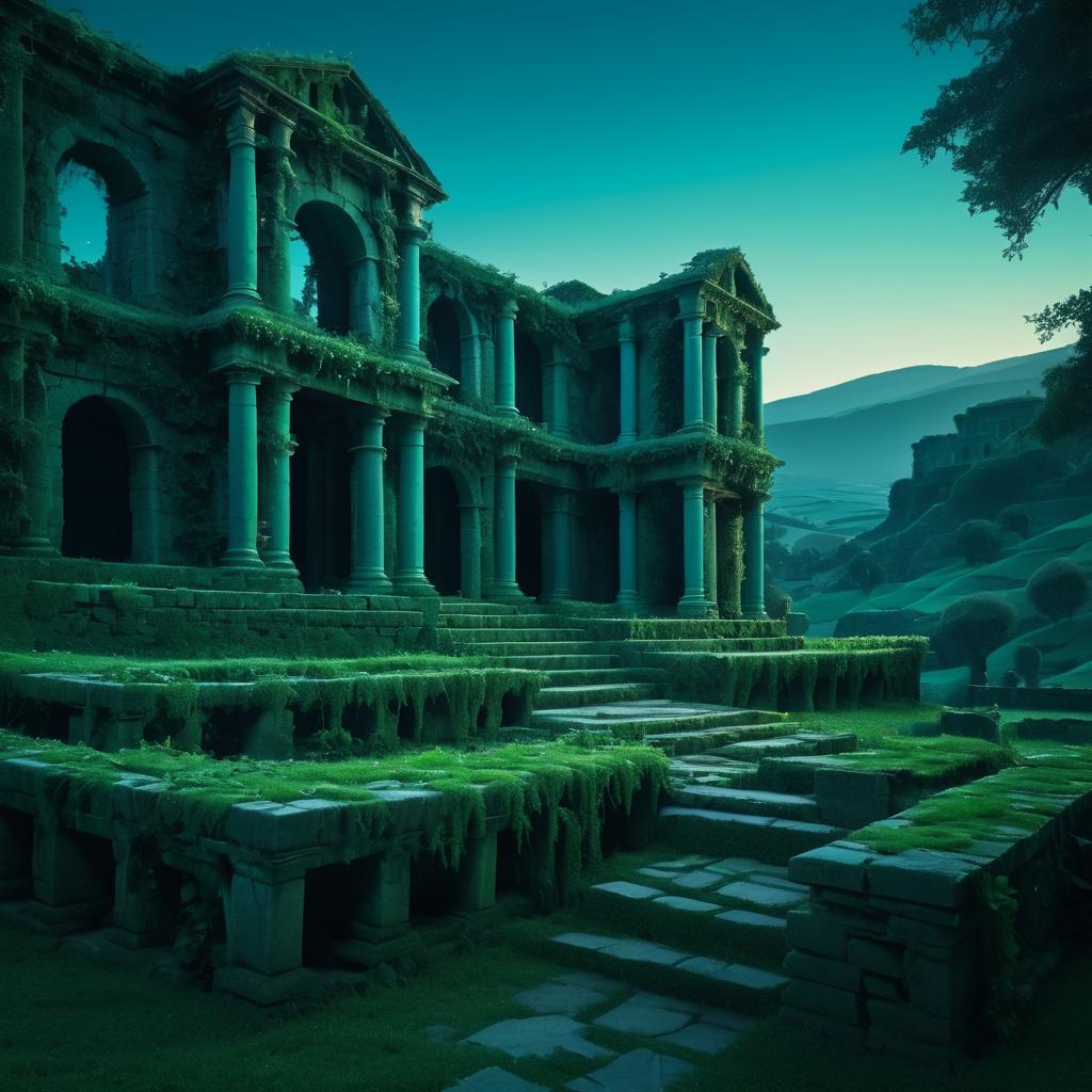 Twilight Serenity: Ancient Ruins in Teal