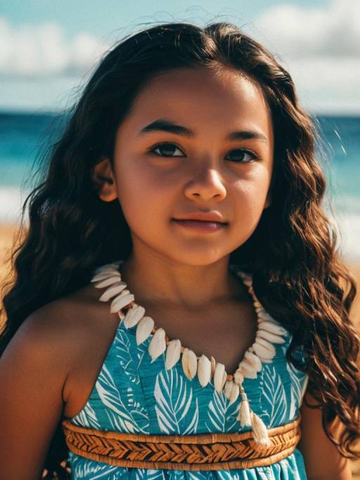 Young Girl in Moana Costume at Beach