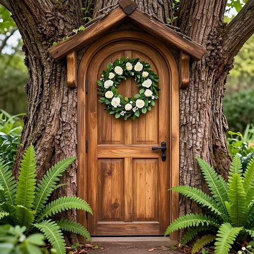 Wooden Fairy Door in Tree Trunk