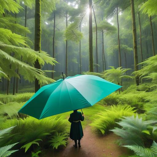 Person with Umbrella in Lush Forest