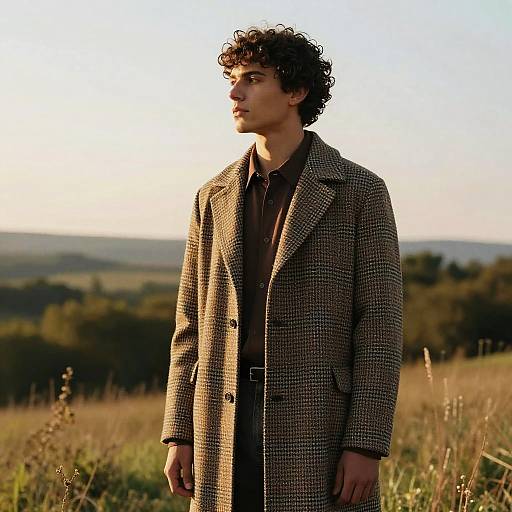 Confident Young Man in Golden Hour Landscape