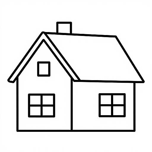Black and white line drawing of a simple two-story house with a pitched roof, two square windows on each floor.