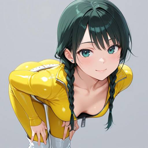 Confident Young Woman in Yellow Bodysuit Confident Young Woman in Yellow Bodysuit