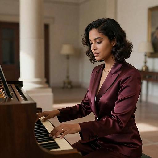 Woman Playing Piano in Vintage Room