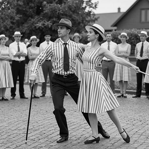 Dynamic Black-and-White Dance Competition Scene